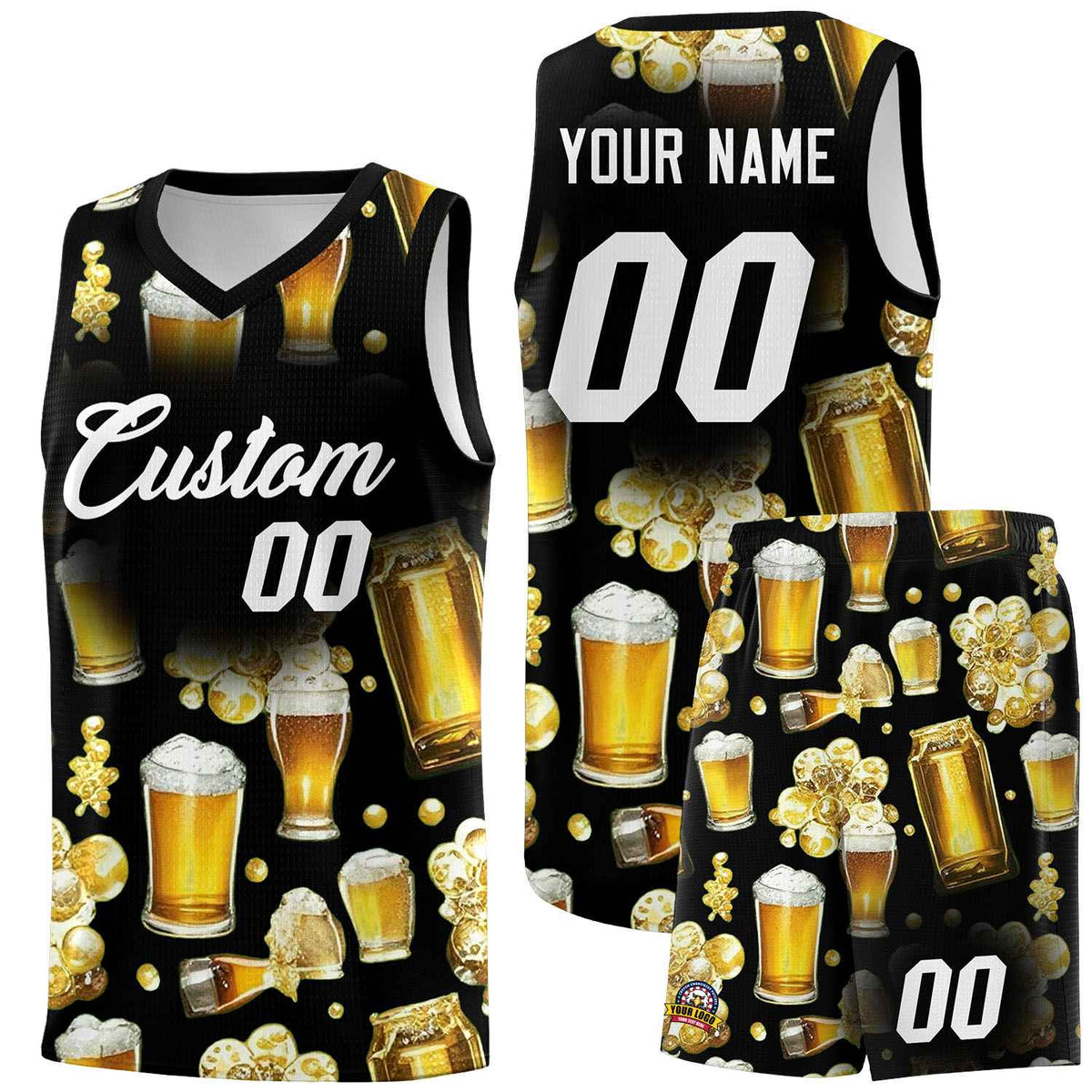 Custom Black National Beer Day Personalized Beer Bubble Basketball Jersey | Perfect for parties | Dye-sublimation printing | KXKSHOP