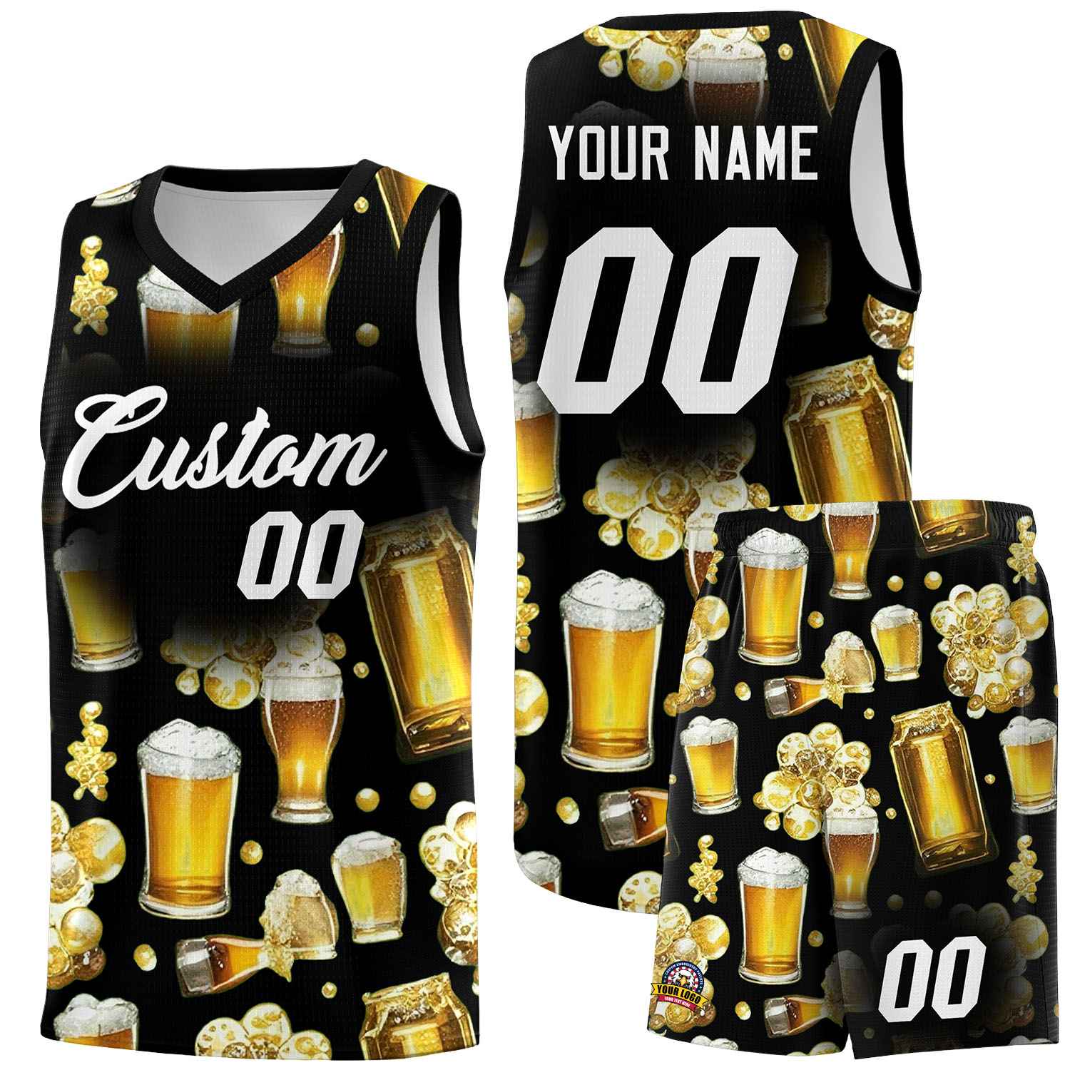 Custom Black National Beer Day Personalized Beer Bubble Basketball Jersey | Perfect for parties | Dye-sublimation printing | KXKSHOP