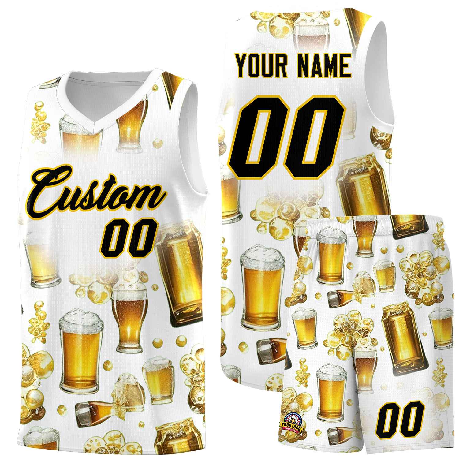 Custom White National Beer Day Personalized Beer Bubble Basketball Jersey | Perfect for parties | Dye-sublimation printing | KXKSHOP