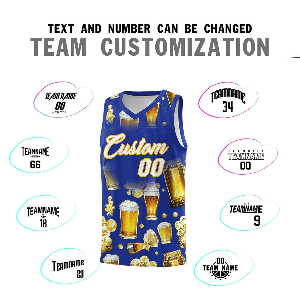 Custom Royal Blue National Beer Day Personalized Beer Bubble Basketball Jersey | Perfect for parties | Dye-sublimation printing | KXKSHOP