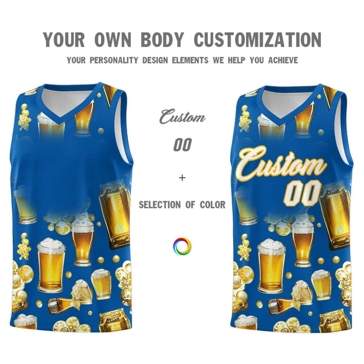Custom Royal National Beer Day Personalized Beer Bubble Basketball Jersey | Perfect for parties | Dye-sublimation printing | KXKSHOP