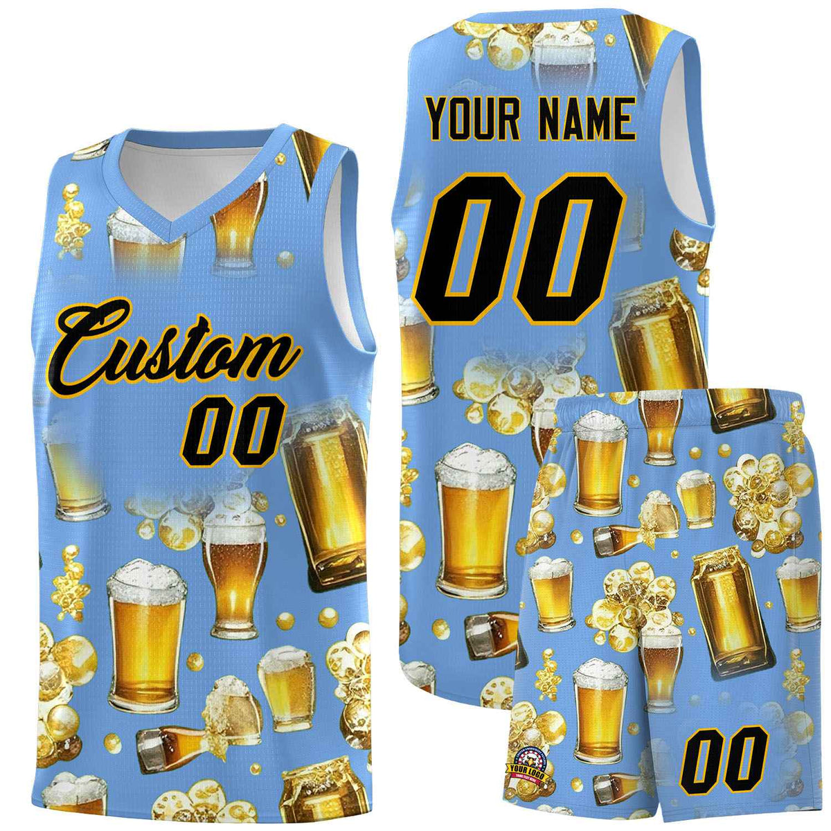 Custom Light Blue National Beer Day Personalized Beer Bubble Basketball Jersey | Perfect for parties | Dye-sublimation printing | KXKSHOP