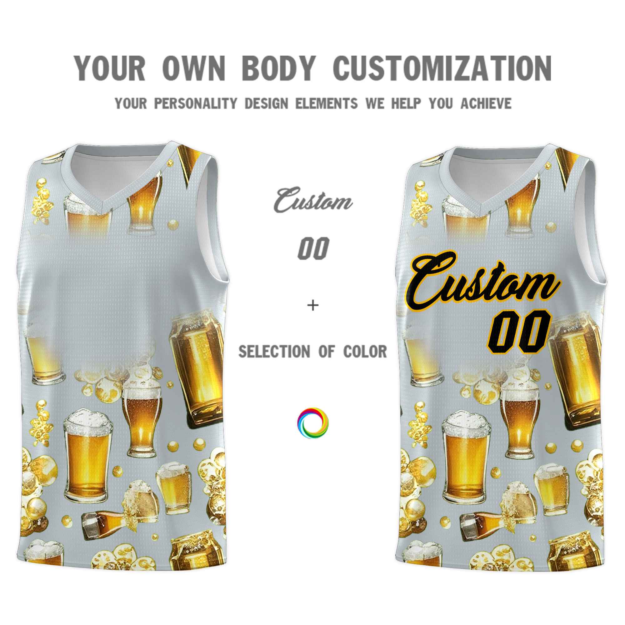 Custom Silver National Beer Day Personalized Beer Bubble Basketball Jersey | Perfect for parties | Dye-sublimation printing | KXKSHOP