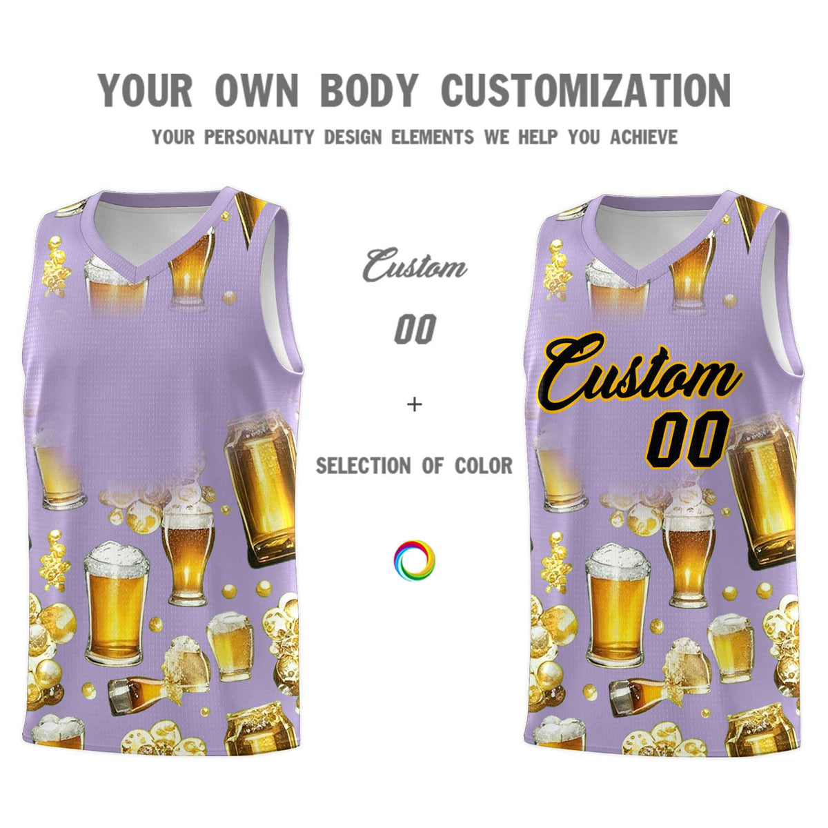 Custom Light Purple National Beer Day Personalized Beer Bubble Basketball Jersey | Perfect for parties | Dye-sublimation printing | KXKSHOP