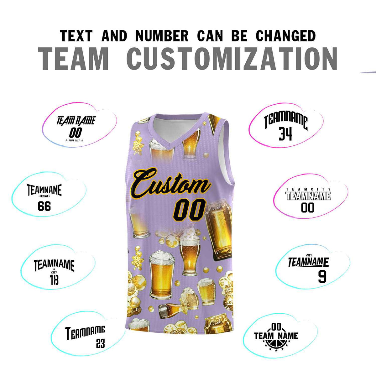 Custom Light Purple National Beer Day Personalized Beer Bubble Basketball Jersey | Perfect for parties | Dye-sublimation printing | KXKSHOP
