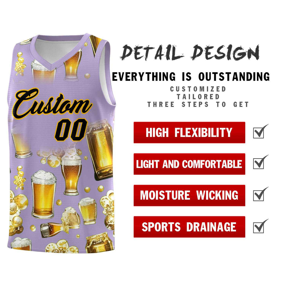 Custom Light Purple National Beer Day Personalized Beer Bubble Basketball Jersey | Perfect for parties | Dye-sublimation printing | KXKSHOP