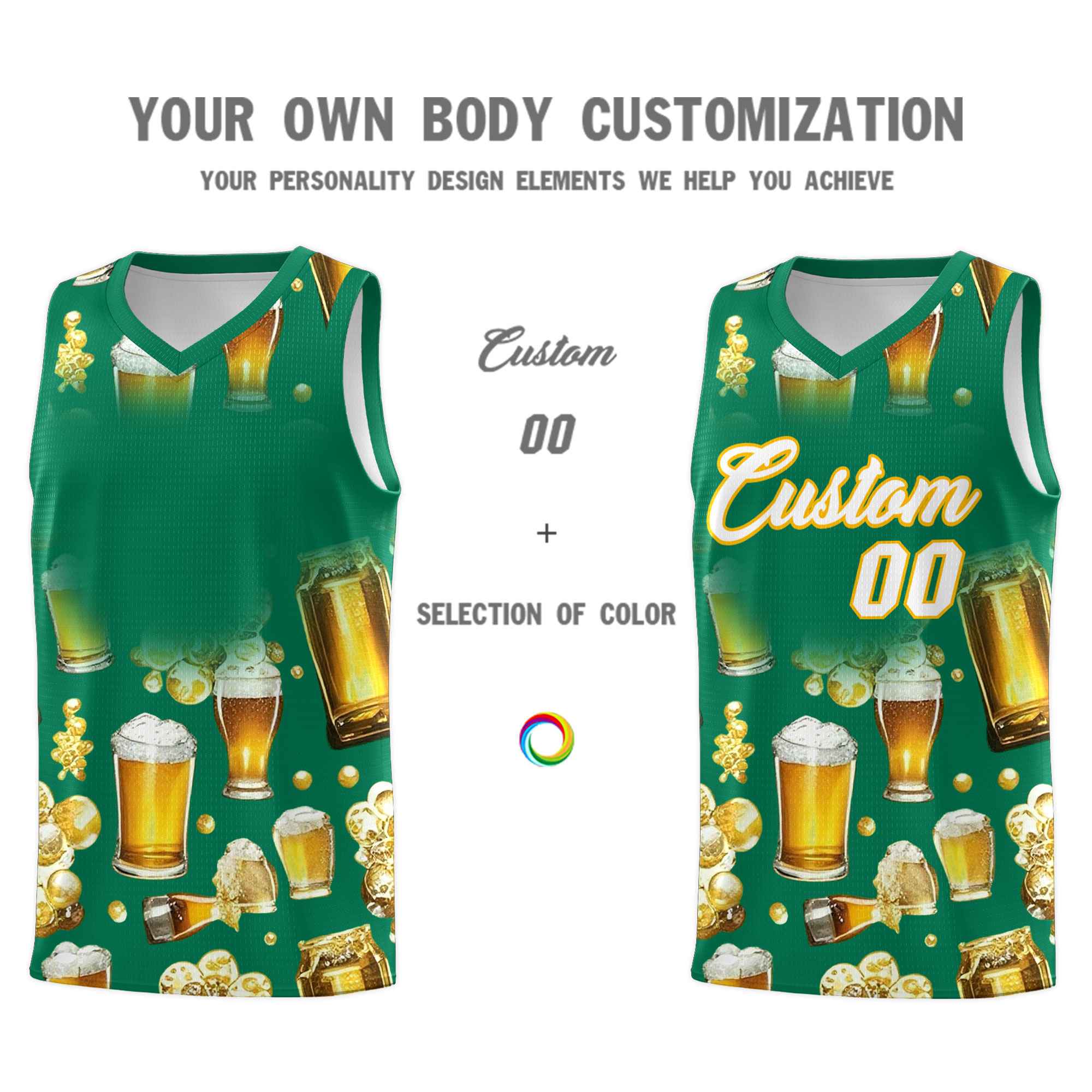 Custom Kelly Green National Beer Day Personalized Beer Bubble Basketball Jersey | Perfect for parties | Dye-sublimation printing | KXKSHOP