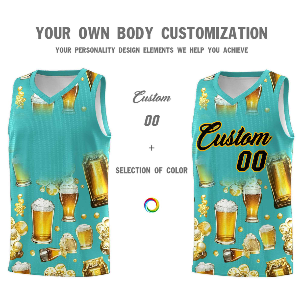 Custom Teal National Beer Day Personalized Beer Bubble Basketball Jersey | Perfect for parties | Dye-sublimation printing | KXKSHOP