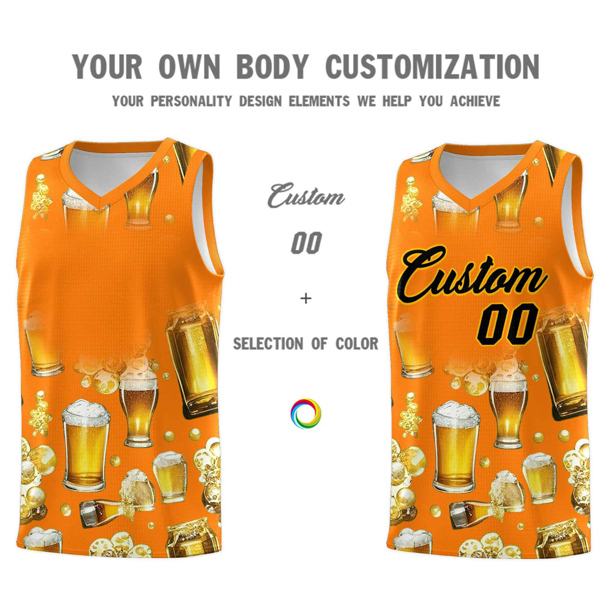 Custom Orange National Beer Day Personalized Beer Bubble Basketball Jersey | Perfect for parties | Dye-sublimation printing | KXKSHOP