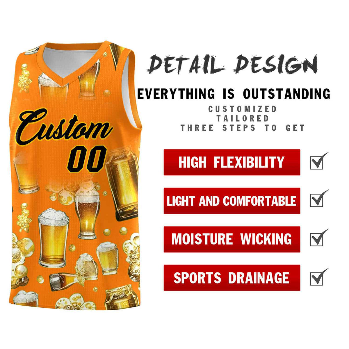 Custom Orange National Beer Day Personalized Beer Bubble Basketball Jersey | Perfect for parties | Dye-sublimation printing | KXKSHOP