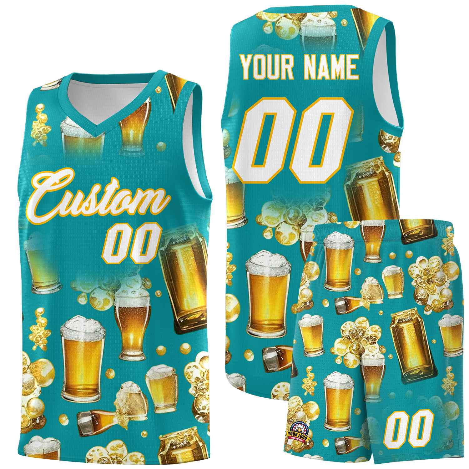 Custom Teal National Beer Day Personalized Beer Bubble Basketball Jersey | Perfect for parties | Dye-sublimation printing | KXKSHOP