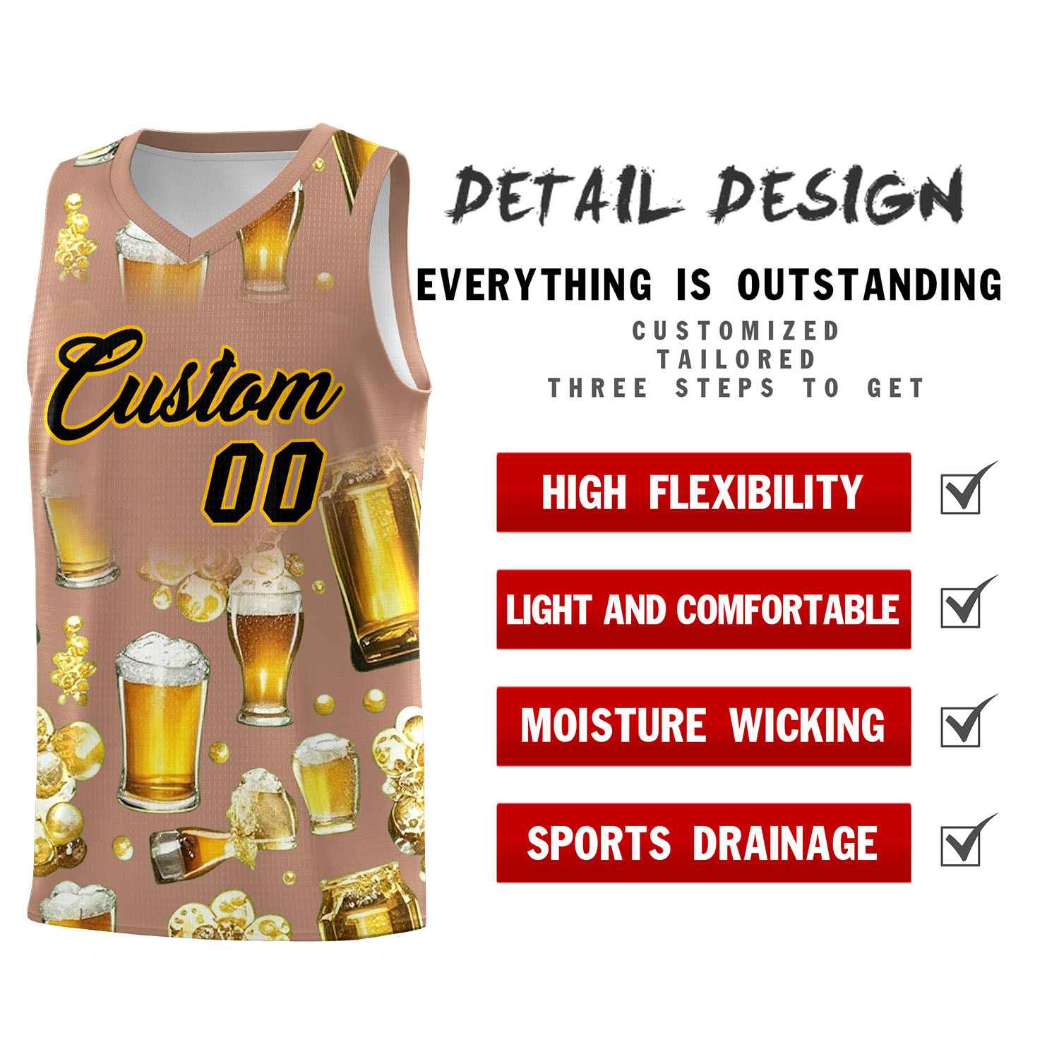Custom Coffee National Beer Day Personalized Beer Bubble Basketball Jersey | Perfect for parties | Dye-sublimation printing | KXKSHOP