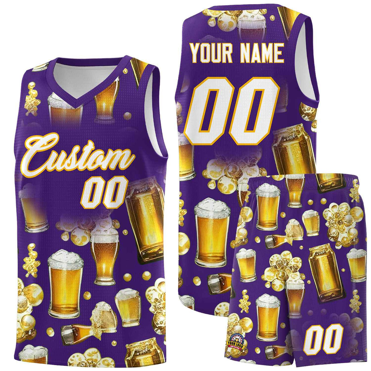 Custom Purple National Beer Day Personalized Beer Bubble Basketball Jersey | Perfect for parties | Dye-sublimation printing | KXKSHOP
