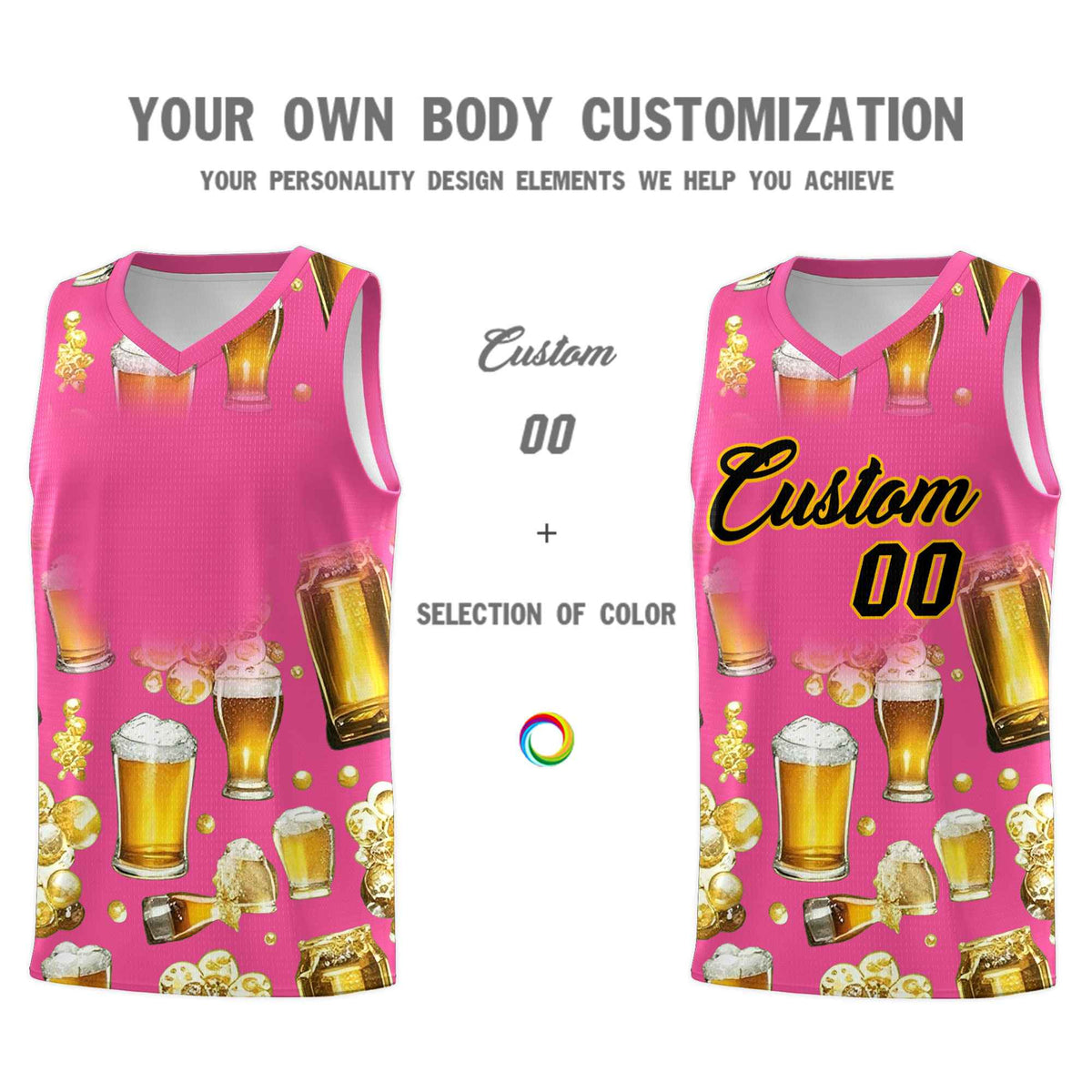 Custom Pink National Beer Day Personalized Beer Bubble Basketball Jersey | Perfect for parties | Dye-sublimation printing | KXKSHOP