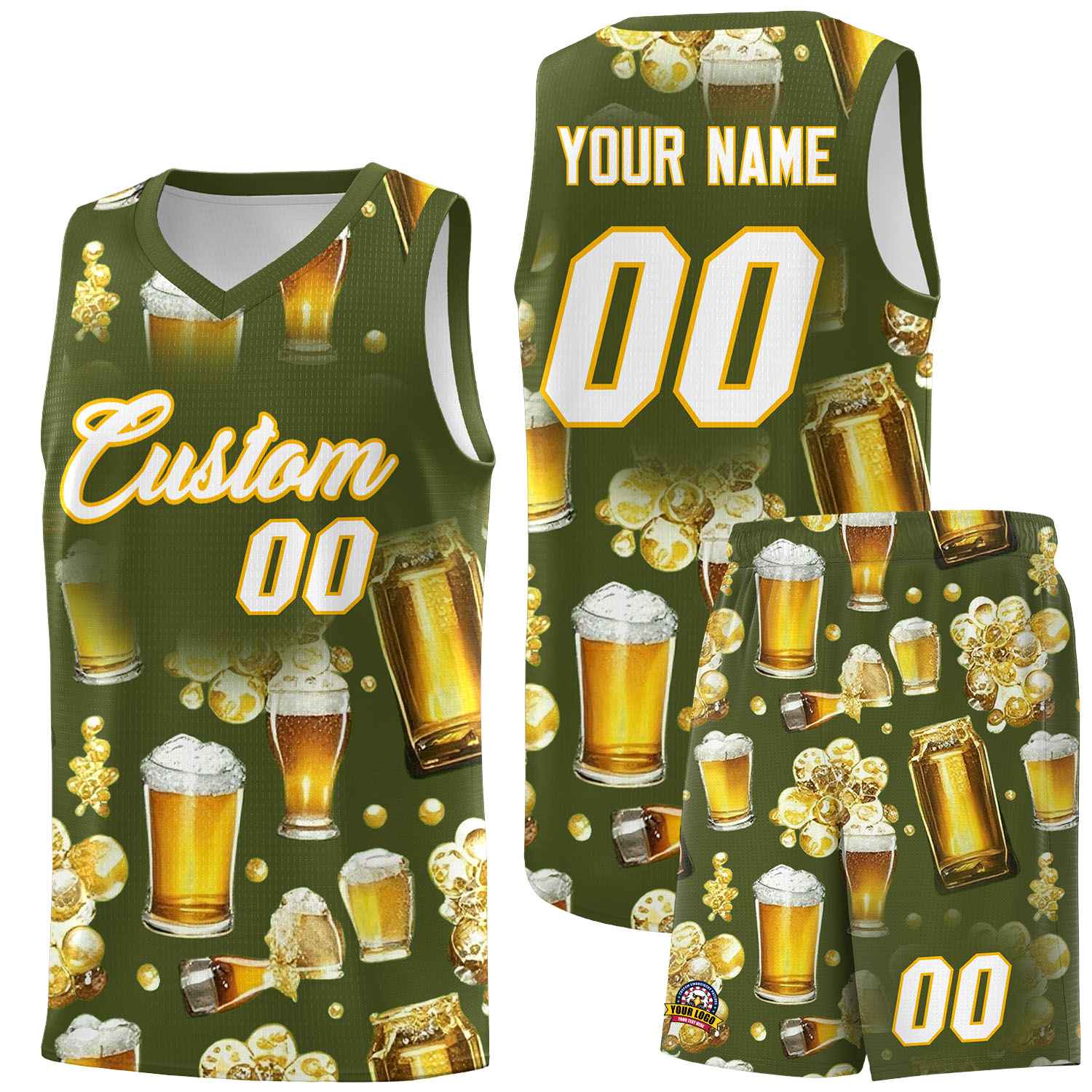 Custom Olive National Beer Day Personalized Beer Bubble Basketball Jersey | Perfect for parties | Dye-sublimation printing | KXKSHOP