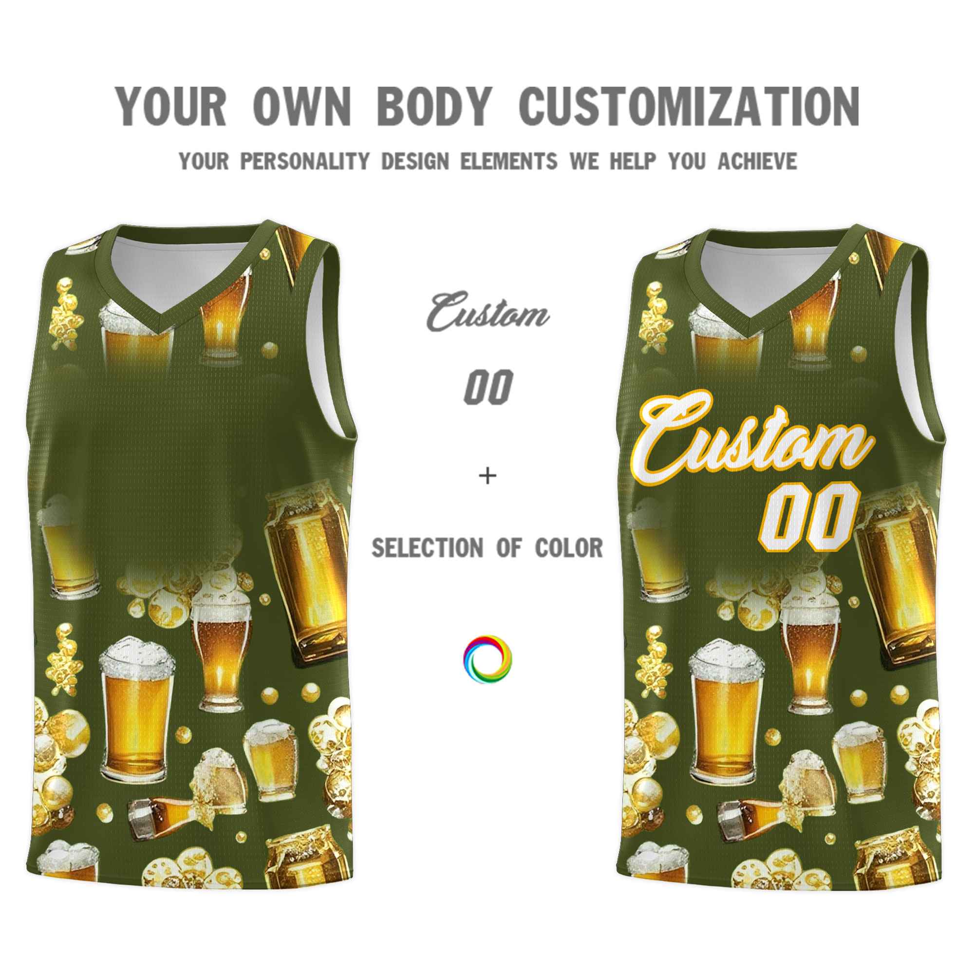 Custom Olive National Beer Day Personalized Beer Bubble Basketball Jersey | Perfect for parties | Dye-sublimation printing | KXKSHOP