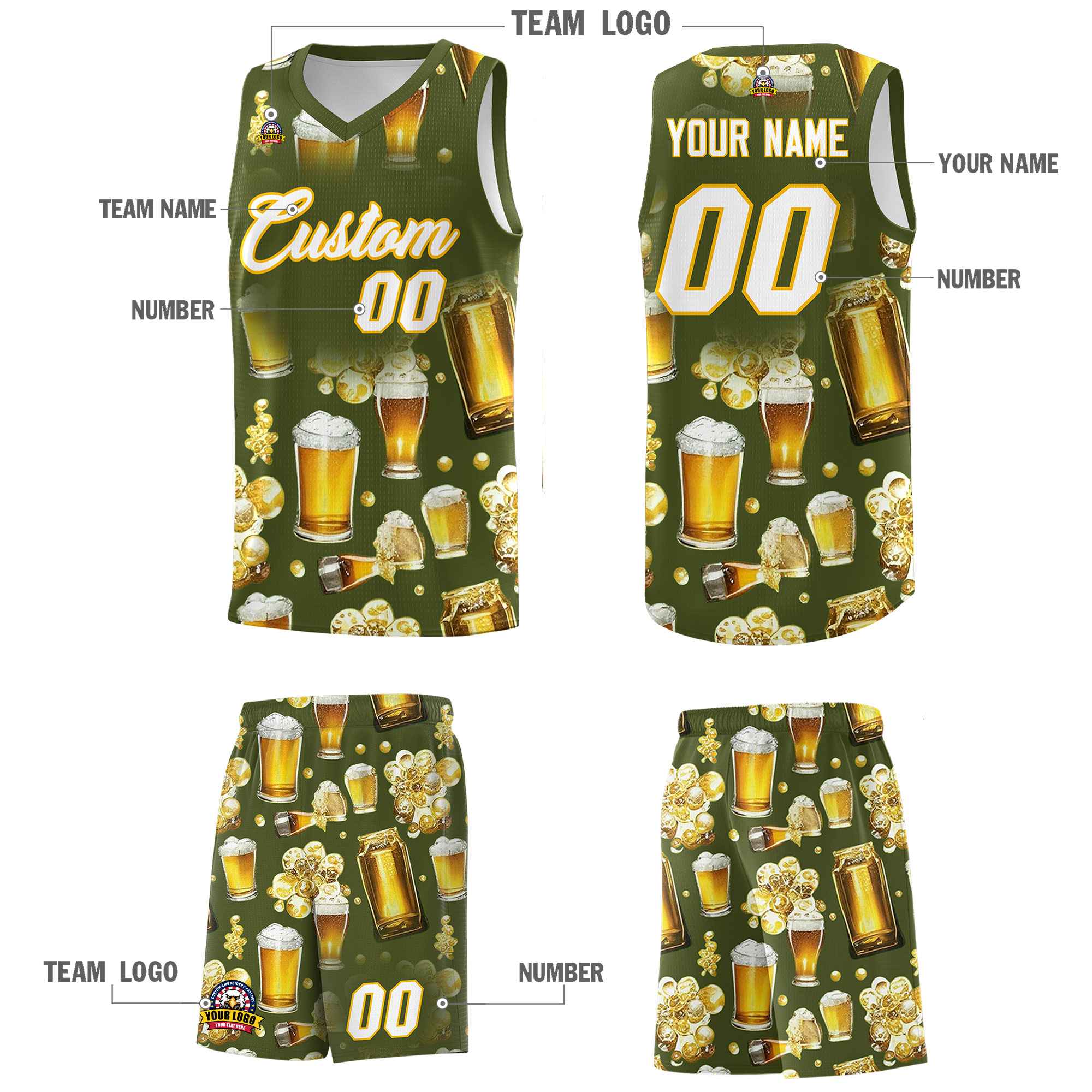 Custom Olive National Beer Day Personalized Beer Bubble Basketball Jersey | Perfect for parties | Dye-sublimation printing | KXKSHOP