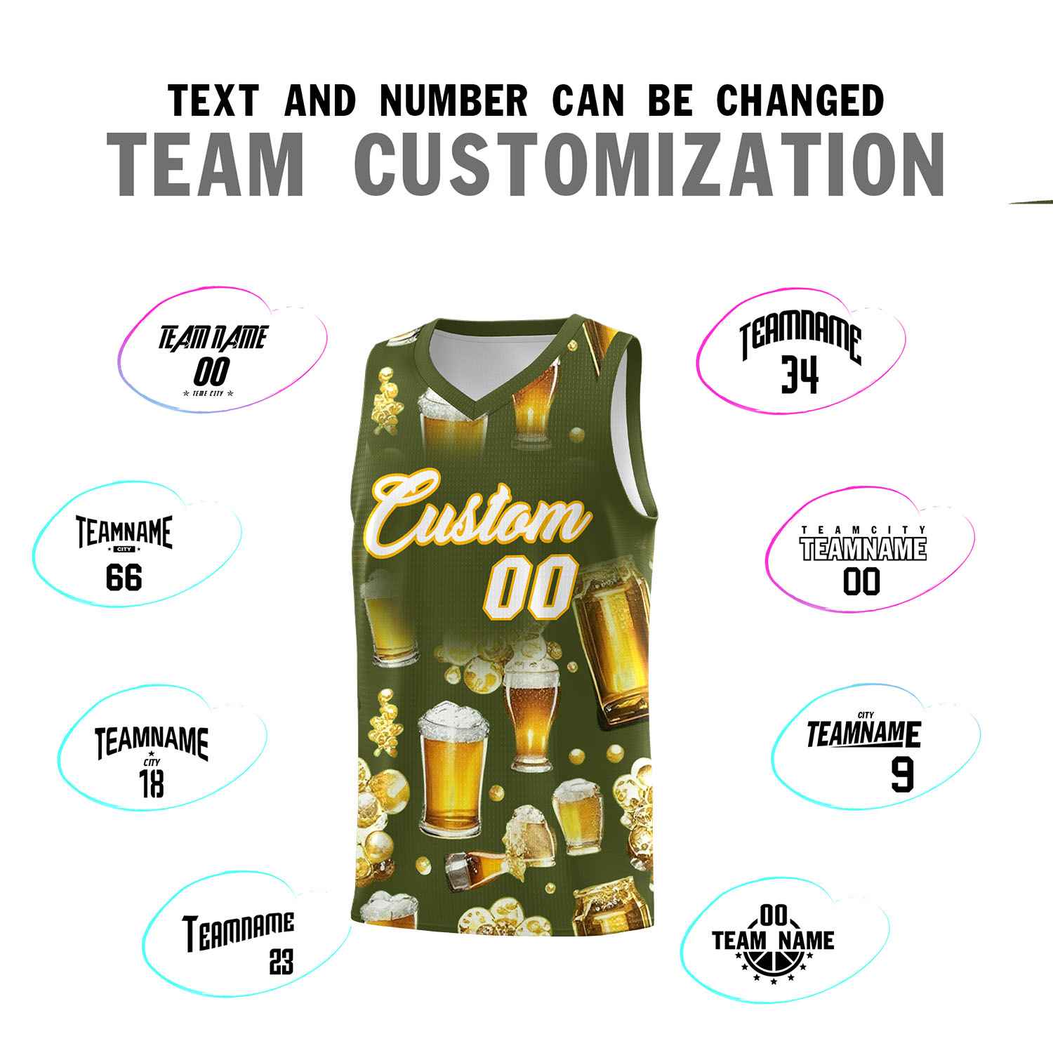 Custom Olive National Beer Day Personalized Beer Bubble Basketball Jersey | Perfect for parties | Dye-sublimation printing | KXKSHOP