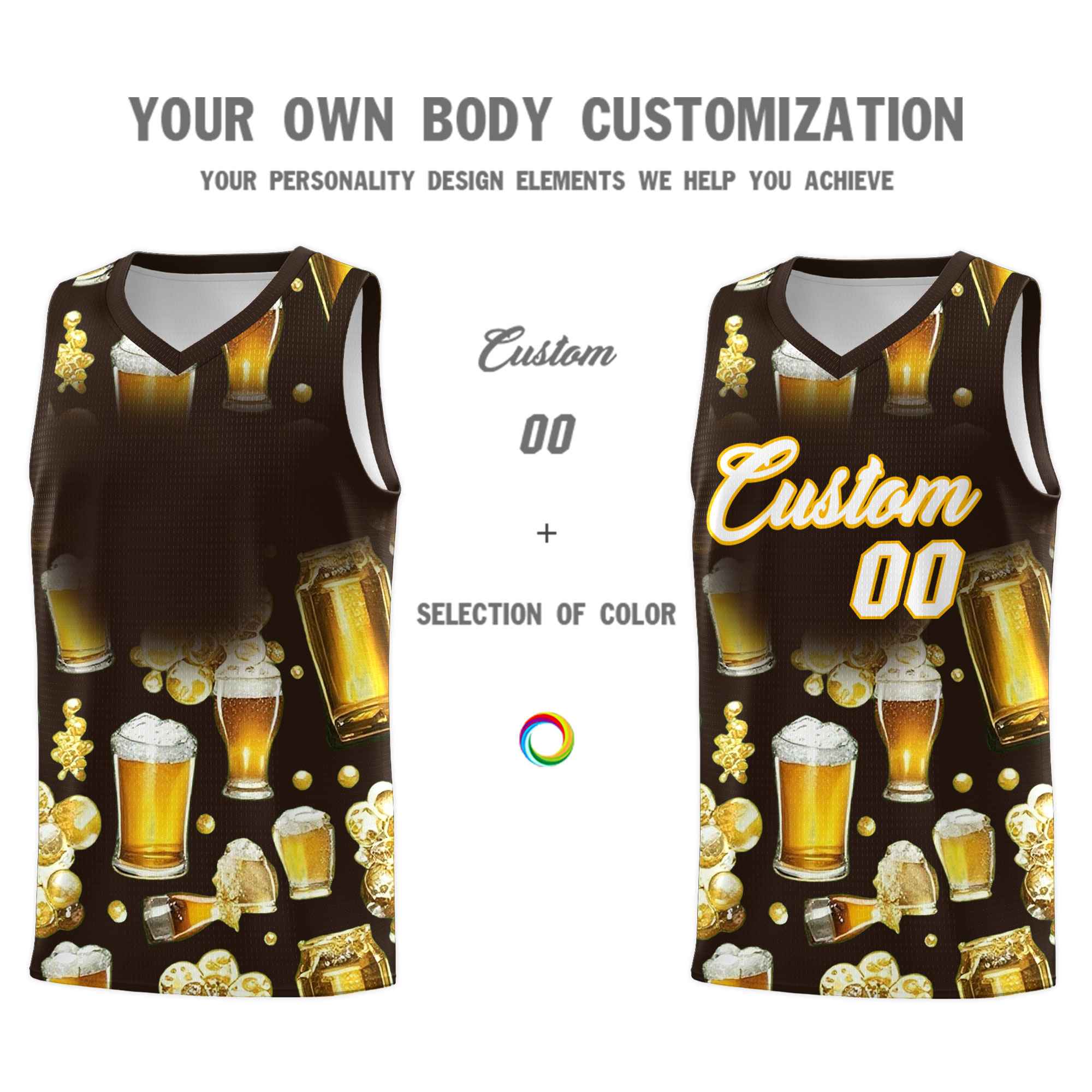 Custom Brown National Beer Day Personalized Beer Bubble Basketball Jersey | Perfect for parties | Dye-sublimation printing | KXKSHOP