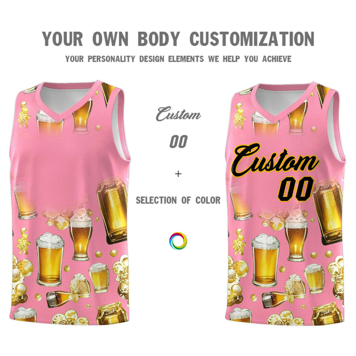 Custom Light Pink National Beer Day Personalized Beer Bubble Basketball Jersey | Perfect for parties | Dye-sublimation printing | KXKSHOP