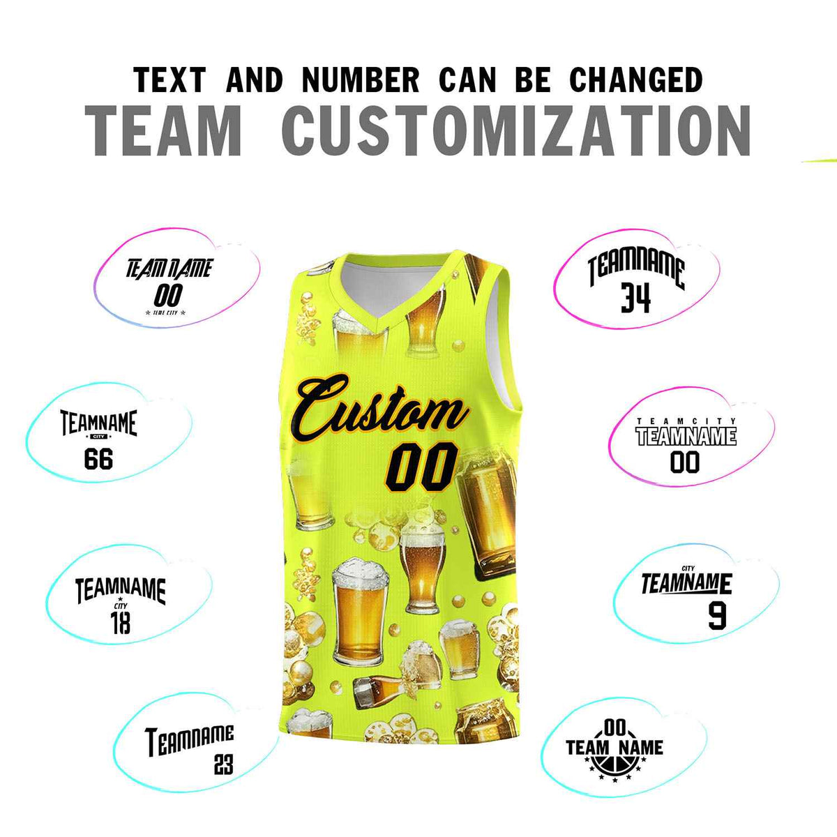 Custom Fluorescent Green National Beer Day Personalized Beer Bubble Basketball Jersey | Perfect for parties | Dye-sublimation printing | KXKSHOP