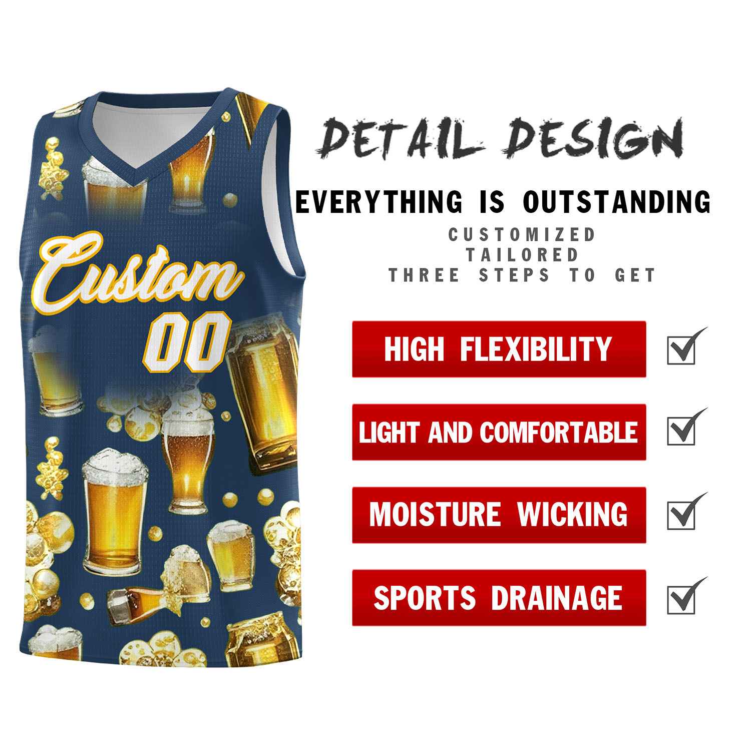 Custom Midnight Blue National Beer Day Personalized Beer Bubble Basketball Jersey | Perfect for parties | Dye-sublimation printing | KXKSHOP