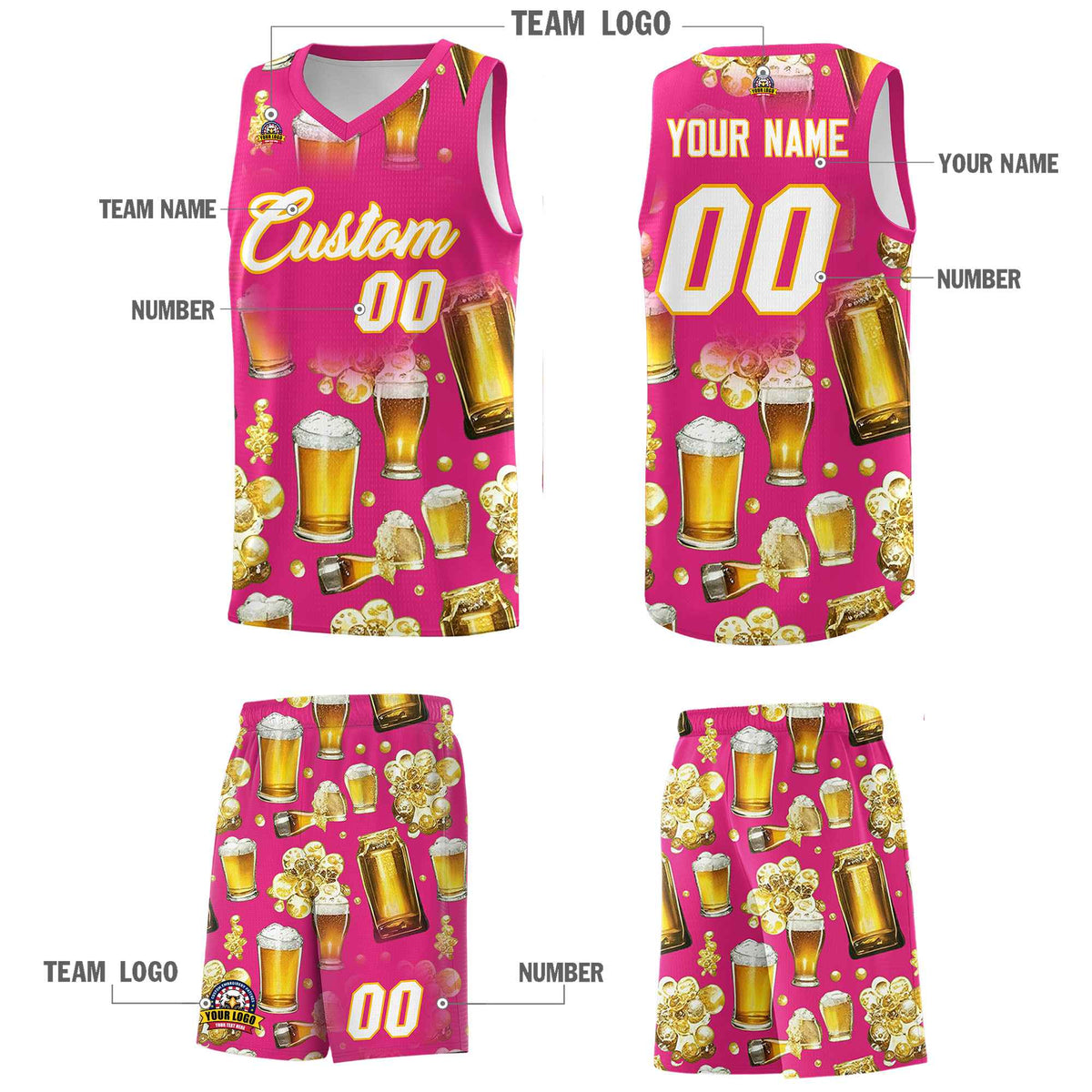 Custom Rose Red National Beer Day Personalized Beer Bubble Basketball Jersey | Perfect for parties | Dye-sublimation printing | KXKSHOP