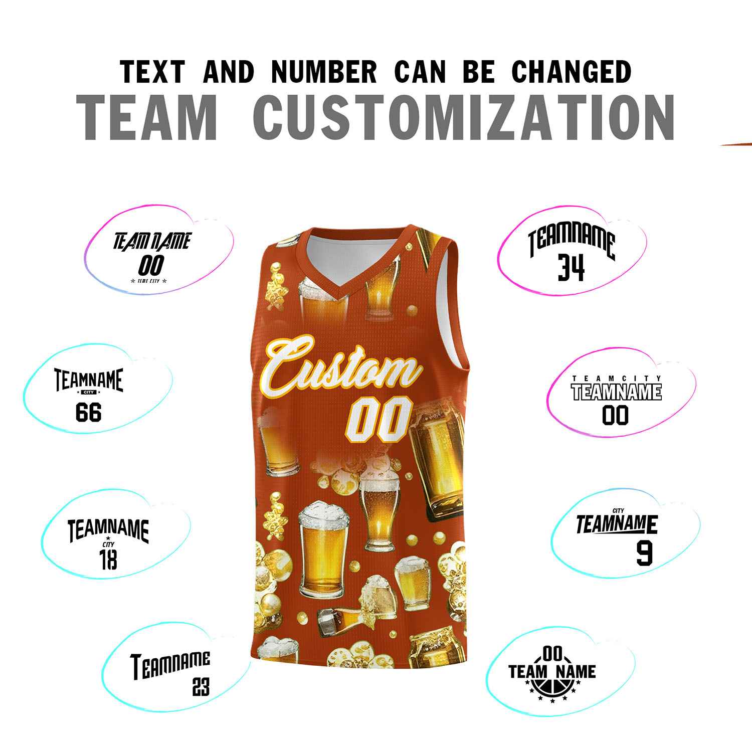 Custom Dark Orange National Beer Day Personalized Beer Bubble Basketball Jersey | Perfect for parties | Dye-sublimation printing | KXKSHOP