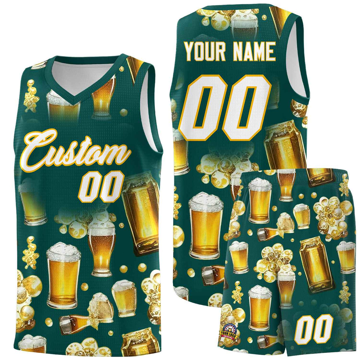 Custom Midnight Green National Beer Day Personalized Beer Bubble Basketball Jersey | Perfect for parties | Dye-sublimation printing | KXKSHOP