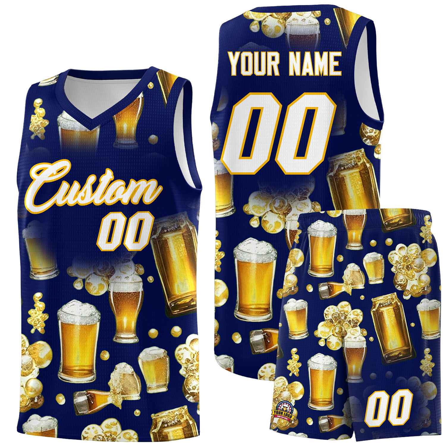 Custom Dark Blue National Beer Day Personalized Beer Bubble Basketball Jersey | Perfect for parties | Dye-sublimation printing | KXKSHOP