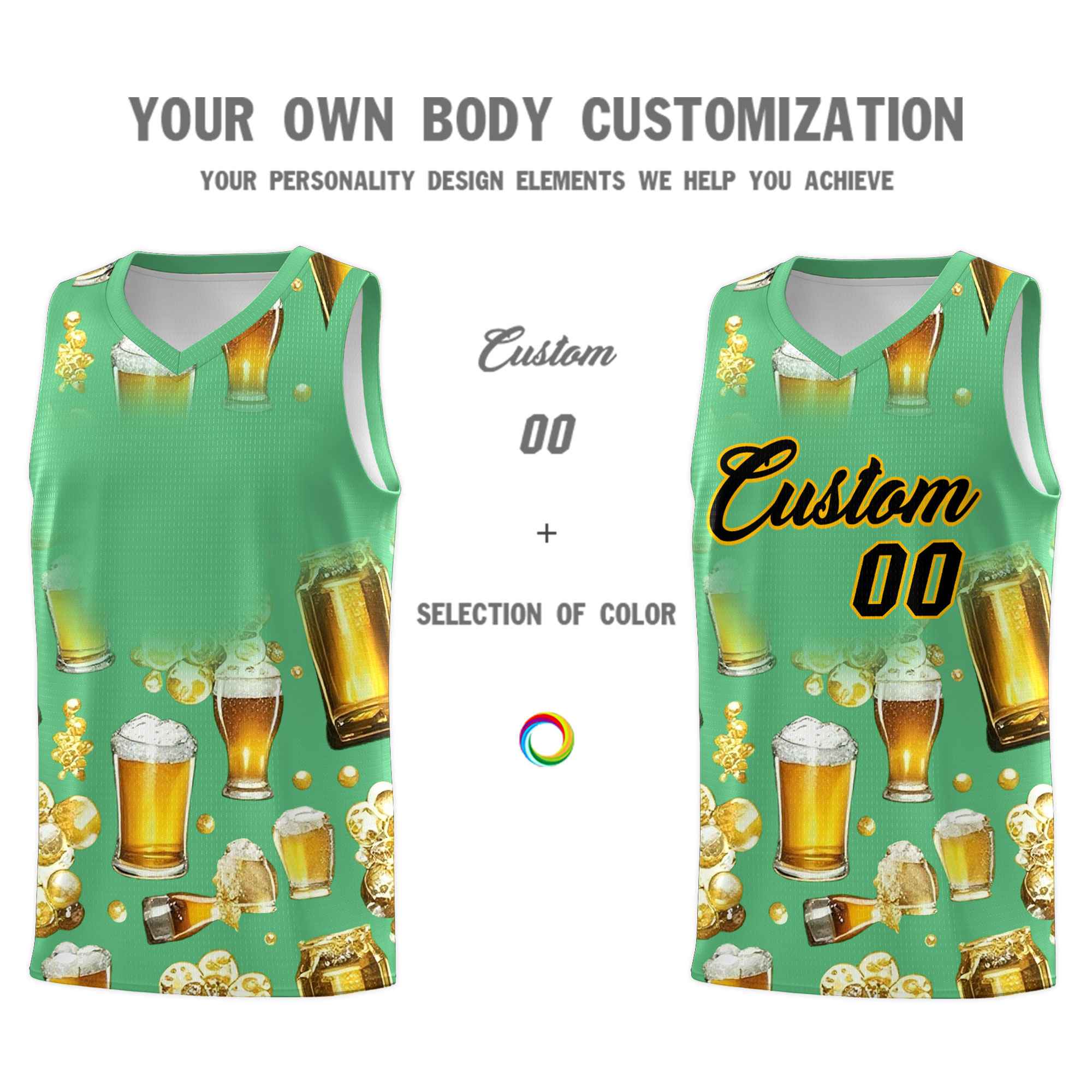 Custom Neon Green National Beer Day Personalized Beer Bubble Basketball Jersey | Perfect for parties | Dye-sublimation printing | KXKSHOP