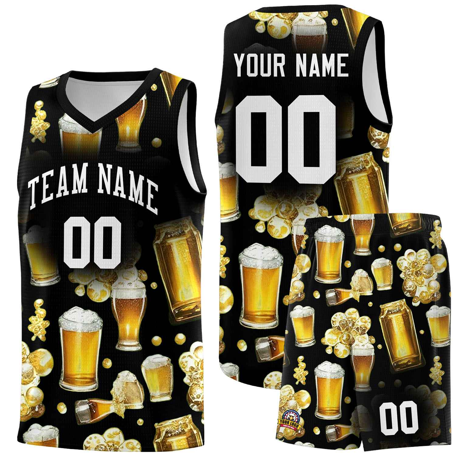 Custom Black National Beer Day Personalized Beer Bubble Basketball Jersey | Perfect for parties | Dye-sublimation printing | KXKSHOP