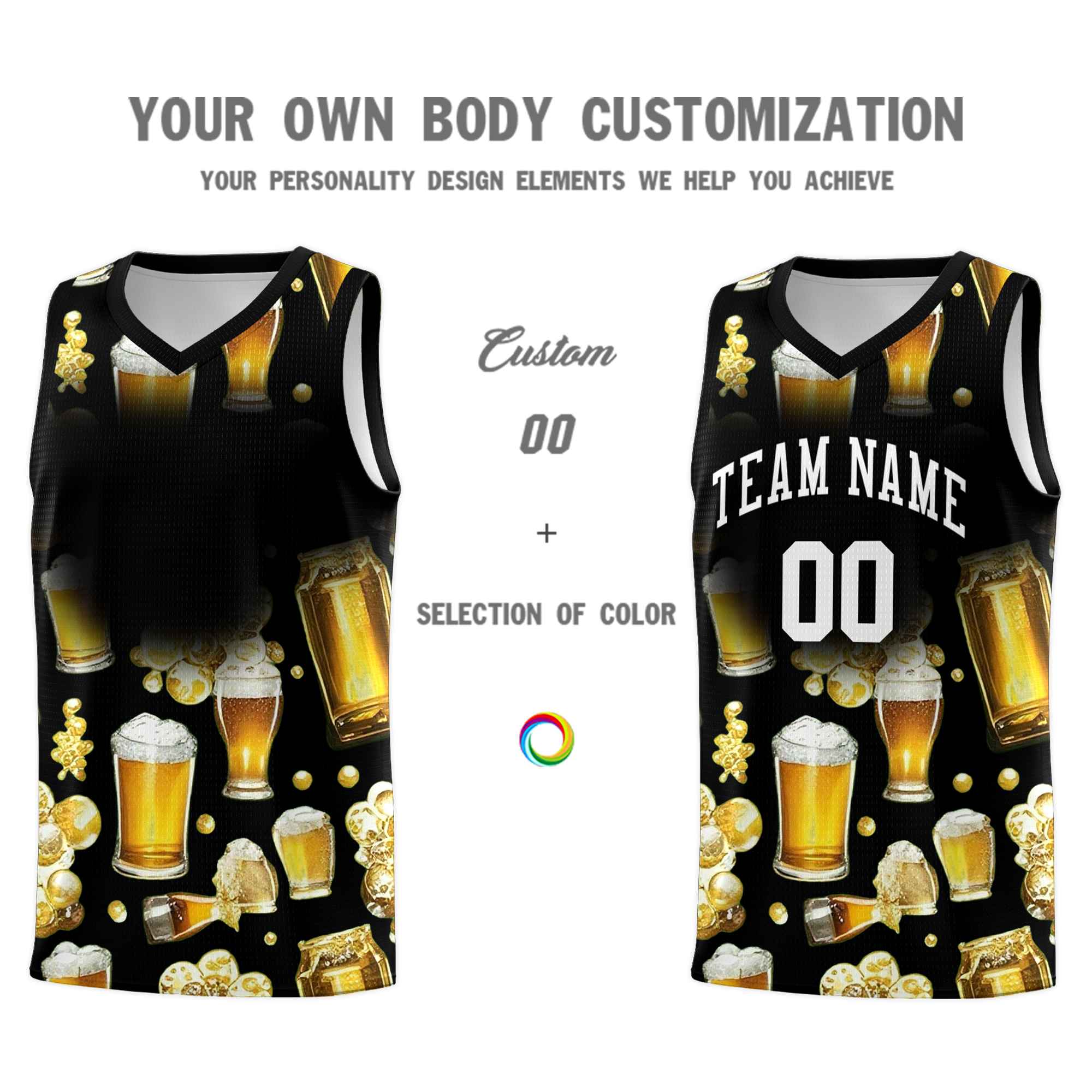 Custom Black National Beer Day Personalized Beer Bubble Basketball Jersey | Perfect for parties | Dye-sublimation printing | KXKSHOP