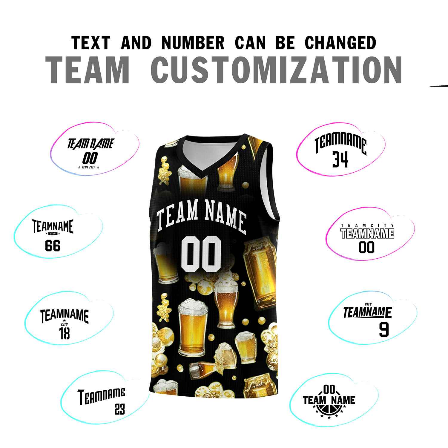 Custom Black National Beer Day Personalized Beer Bubble Basketball Jersey | Perfect for parties | Dye-sublimation printing | KXKSHOP