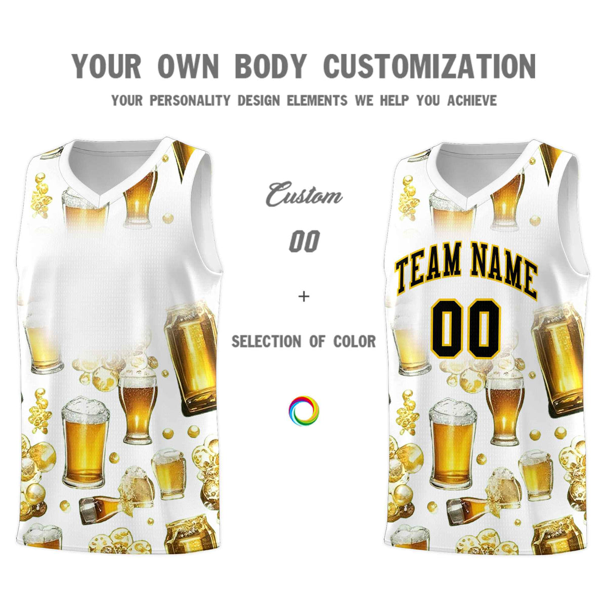 Custom White National Beer Day Personalized Beer Bubble Basketball Jersey | Perfect for parties | Dye-sublimation printing | KXKSHOP