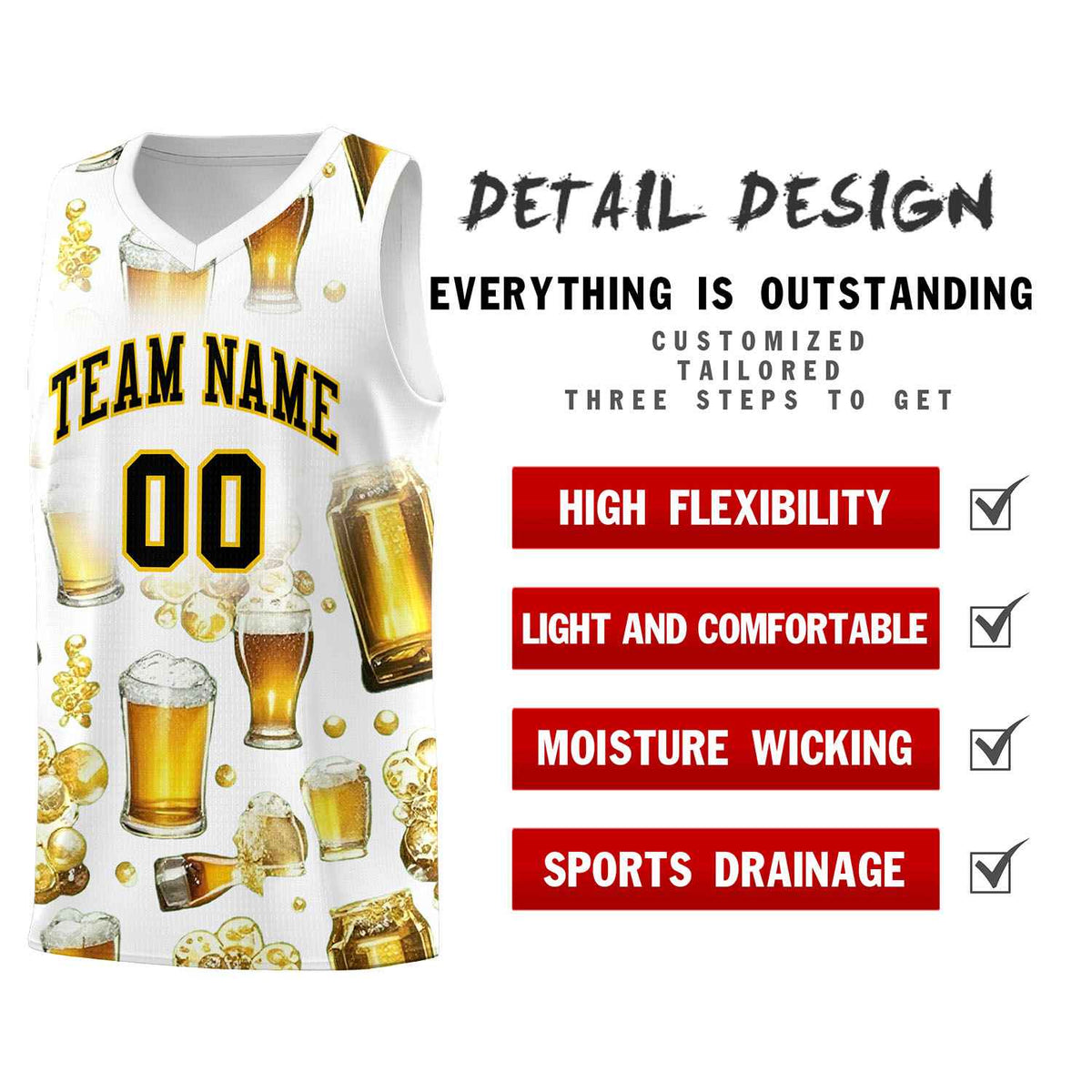 Custom White National Beer Day Personalized Beer Bubble Basketball Jersey | Perfect for parties | Dye-sublimation printing | KXKSHOP
