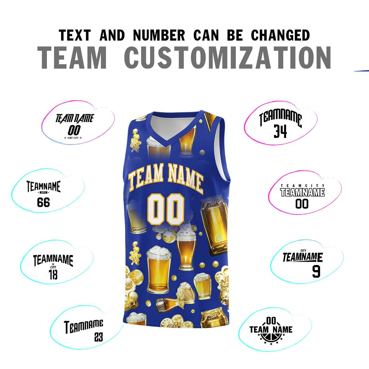 Custom Royal Blue National Beer Day Personalized Beer Bubble Basketball Jersey | Perfect for parties | Dye-sublimation printing | KXKSHOP