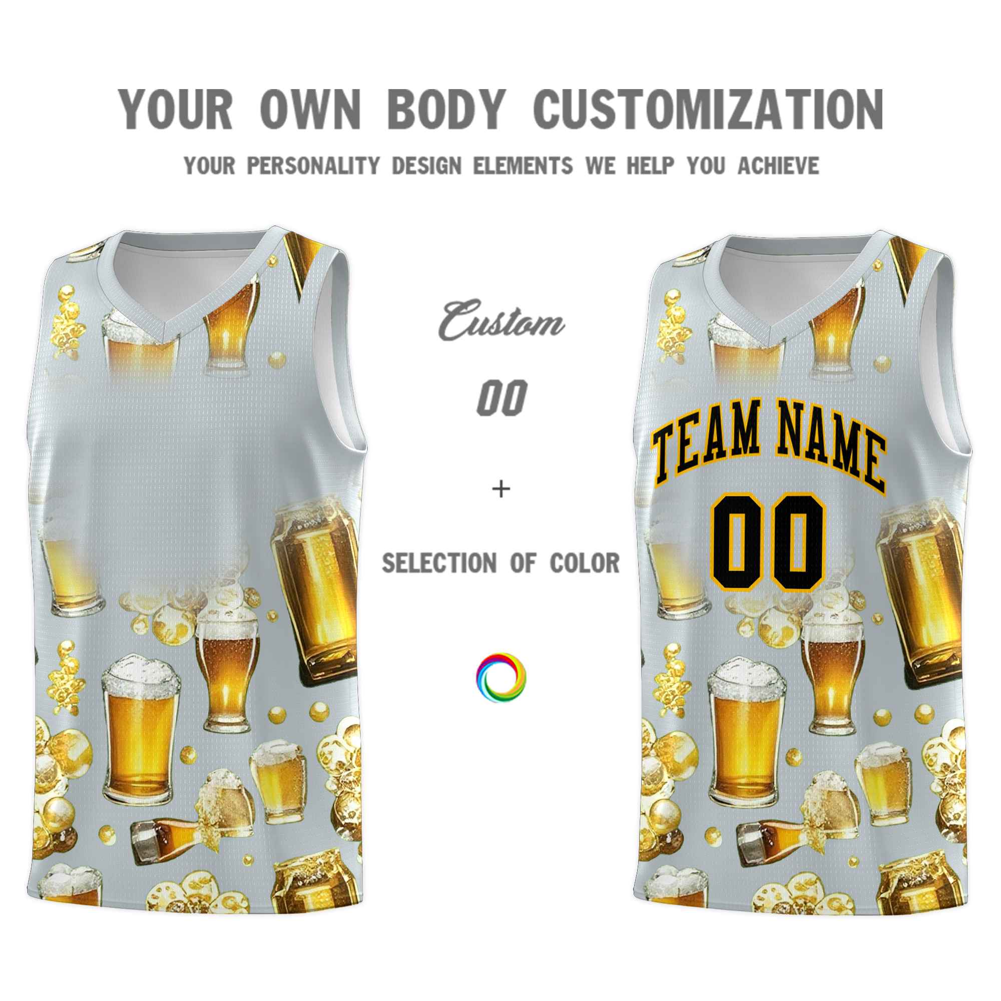 Custom Silver National Beer Day Personalized Beer Bubble Basketball Jersey | Perfect for parties | Dye-sublimation printing | KXKSHOP