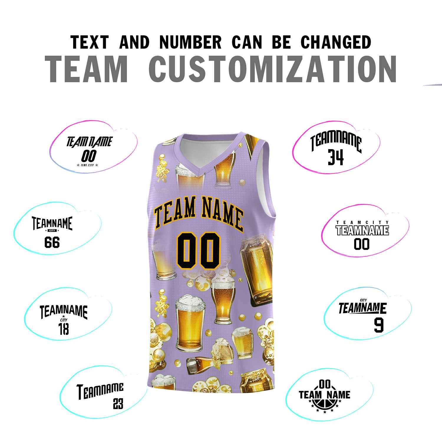 Custom Light Purple National Beer Day Personalized Beer Bubble Basketball Jersey | Perfect for parties | Dye-sublimation printing | KXKSHOP