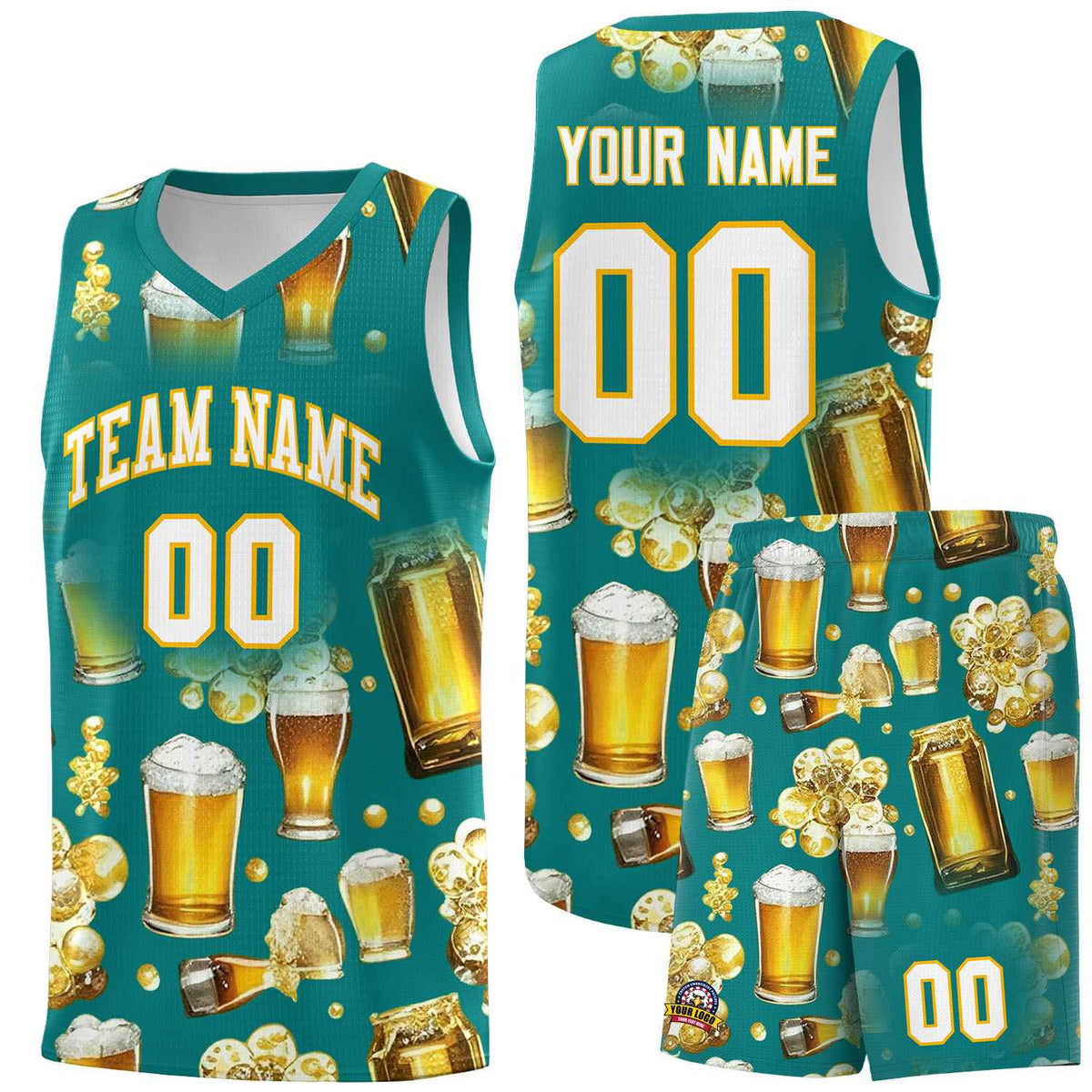 Custom Teal National Beer Day Personalized Beer Bubble Basketball Jersey | Perfect for parties | Dye-sublimation printing | KXKSHOP