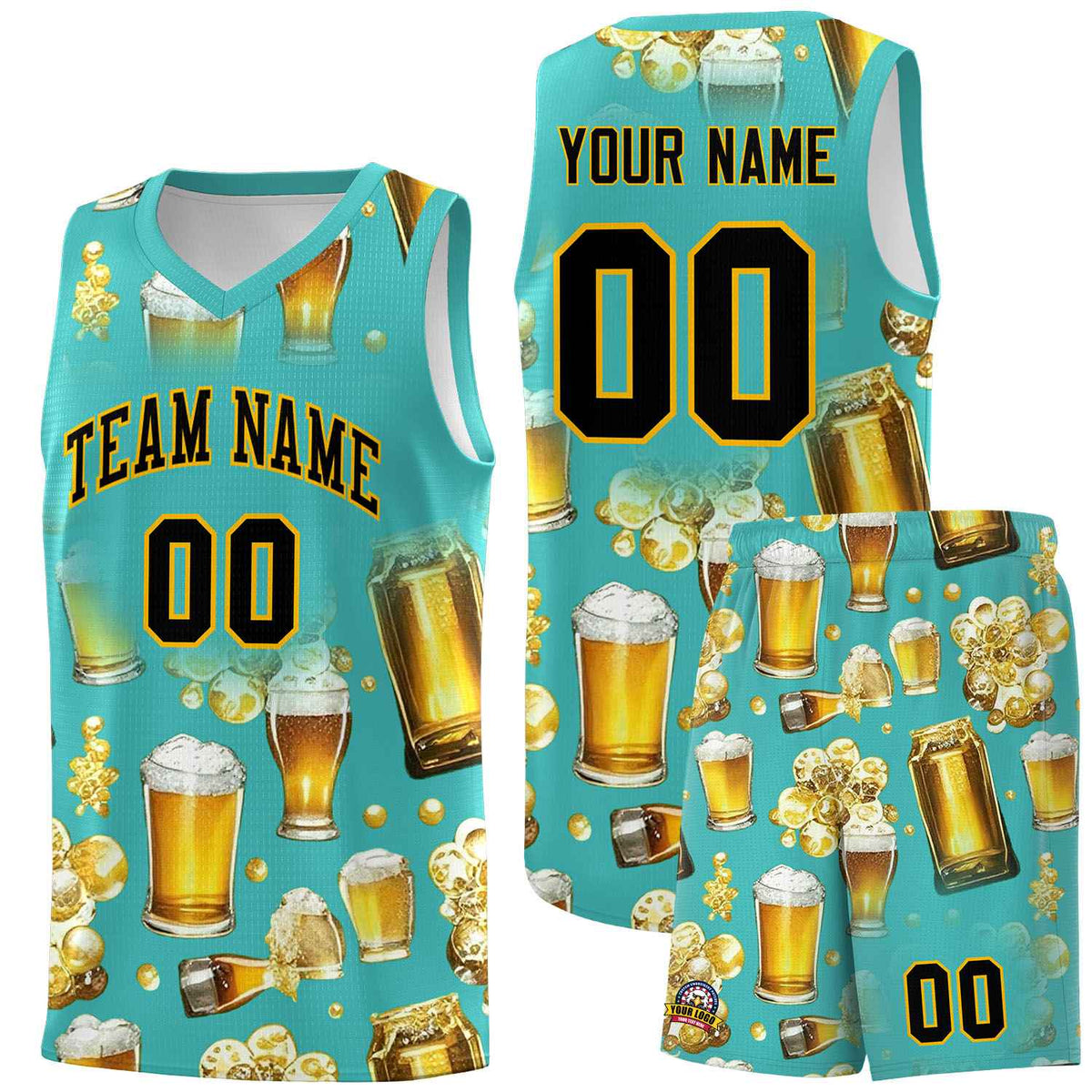 Custom Teal National Beer Day Personalized Beer Bubble Basketball Jersey | Perfect for parties | Dye-sublimation printing | KXKSHOP