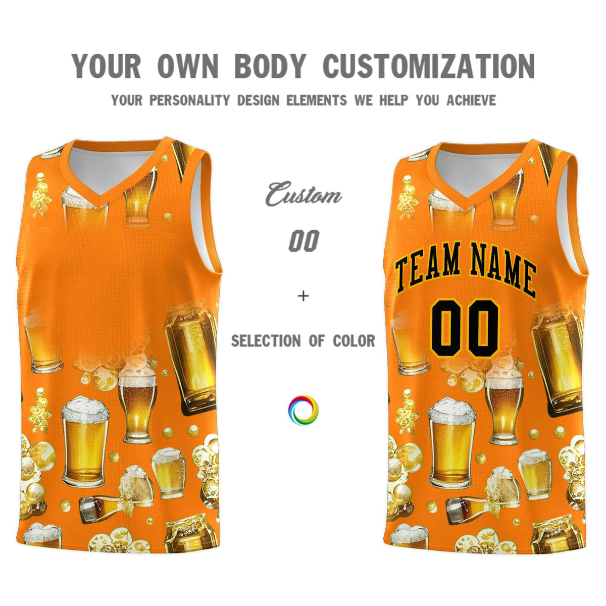 Custom Orange National Beer Day Personalized Beer Bubble Basketball Jersey | Perfect for parties | Dye-sublimation printing | KXKSHOP