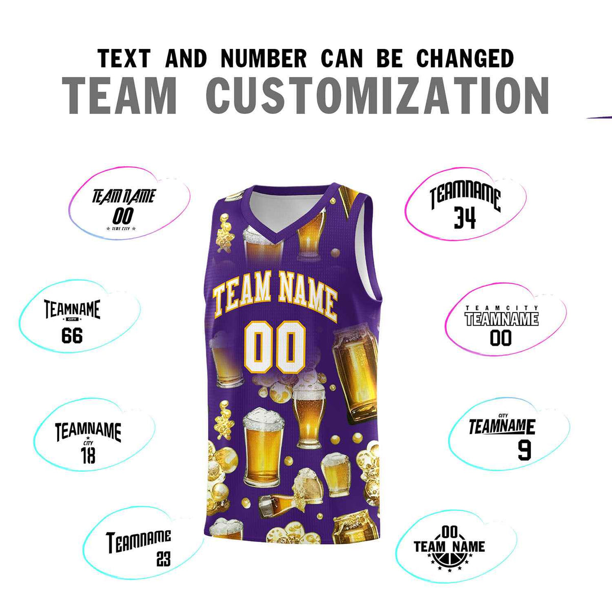 Custom Purple National Beer Day Personalized Beer Bubble Basketball Jersey | Perfect for parties | Dye-sublimation printing | KXKSHOP