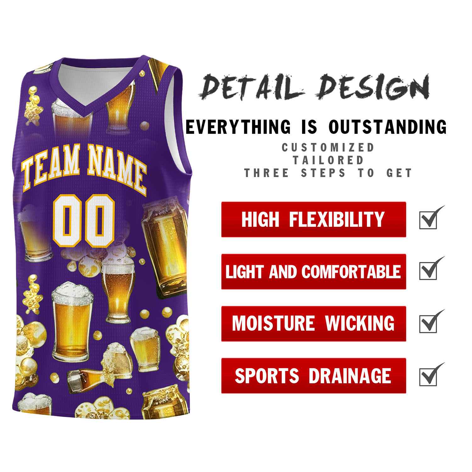 Custom Purple National Beer Day Personalized Beer Bubble Basketball Jersey | Perfect for parties | Dye-sublimation printing | KXKSHOP