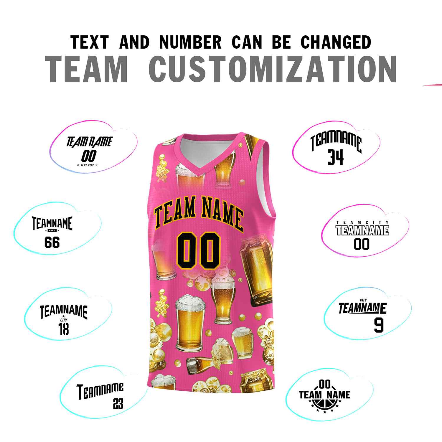 Custom Pink National Beer Day Personalized Beer Bubble Basketball Jersey | Perfect for parties | Dye-sublimation printing | KXKSHOP
