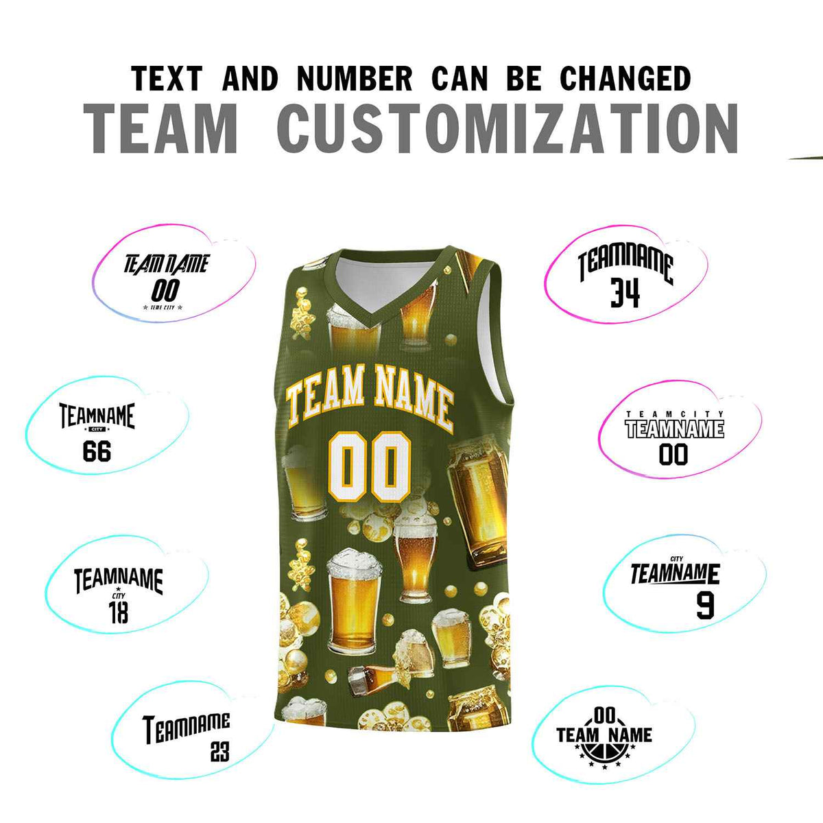 Custom Olive National Beer Day Personalized Beer Bubble Basketball Jersey | Perfect for parties | Dye-sublimation printing | KXKSHOP