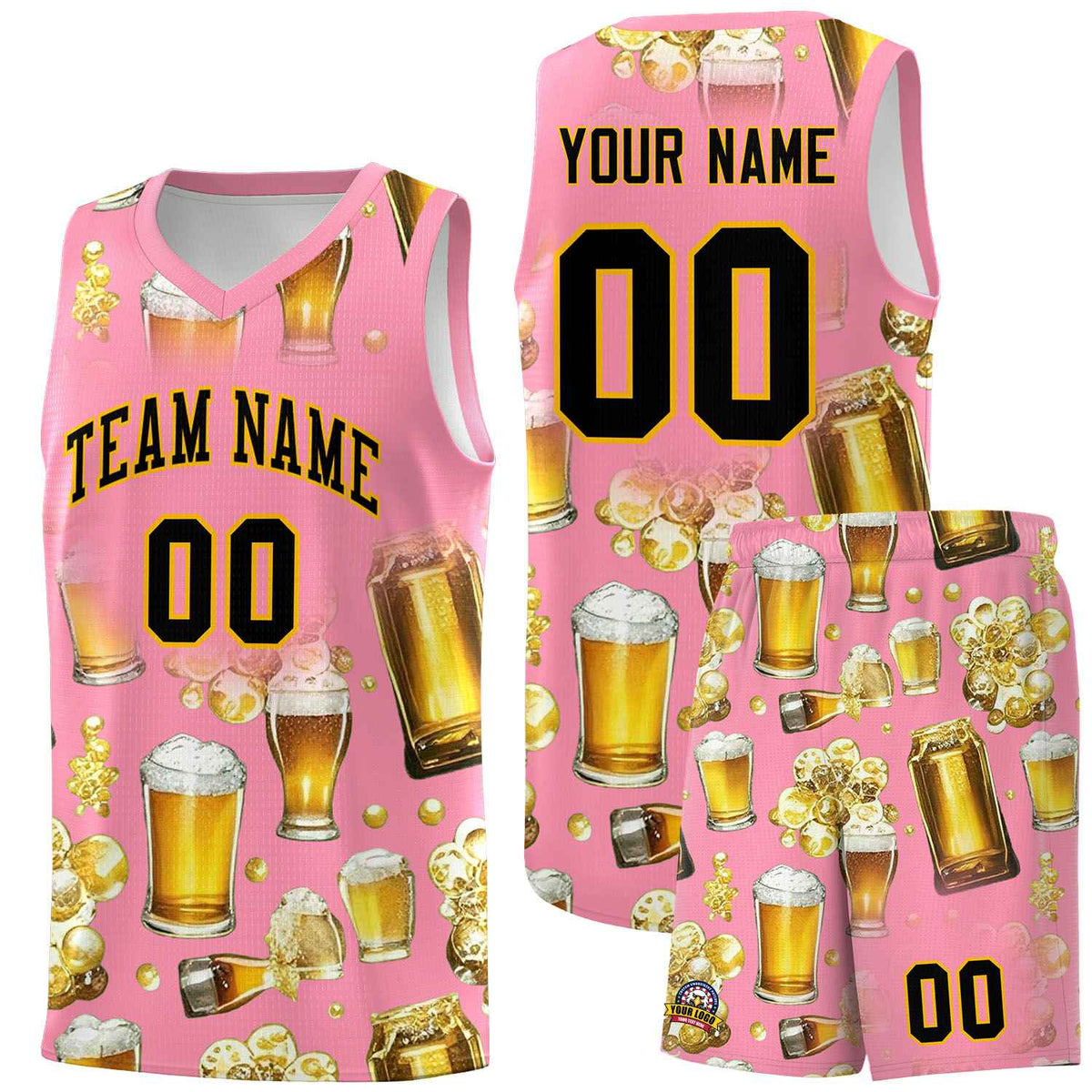 Custom Light Pink National Beer Day Personalized Beer Bubble Basketball Jersey | Perfect for parties | Dye-sublimation printing | KXKSHOP