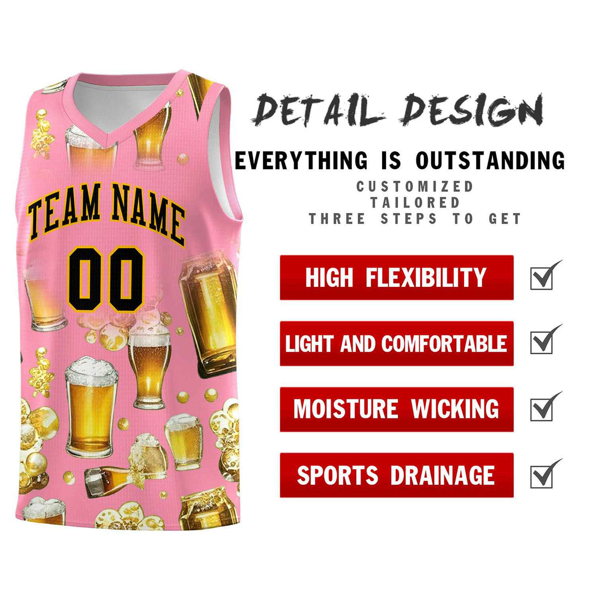 Custom Light Pink National Beer Day Personalized Beer Bubble Basketball Jersey | Perfect for parties | Dye-sublimation printing | KXKSHOP