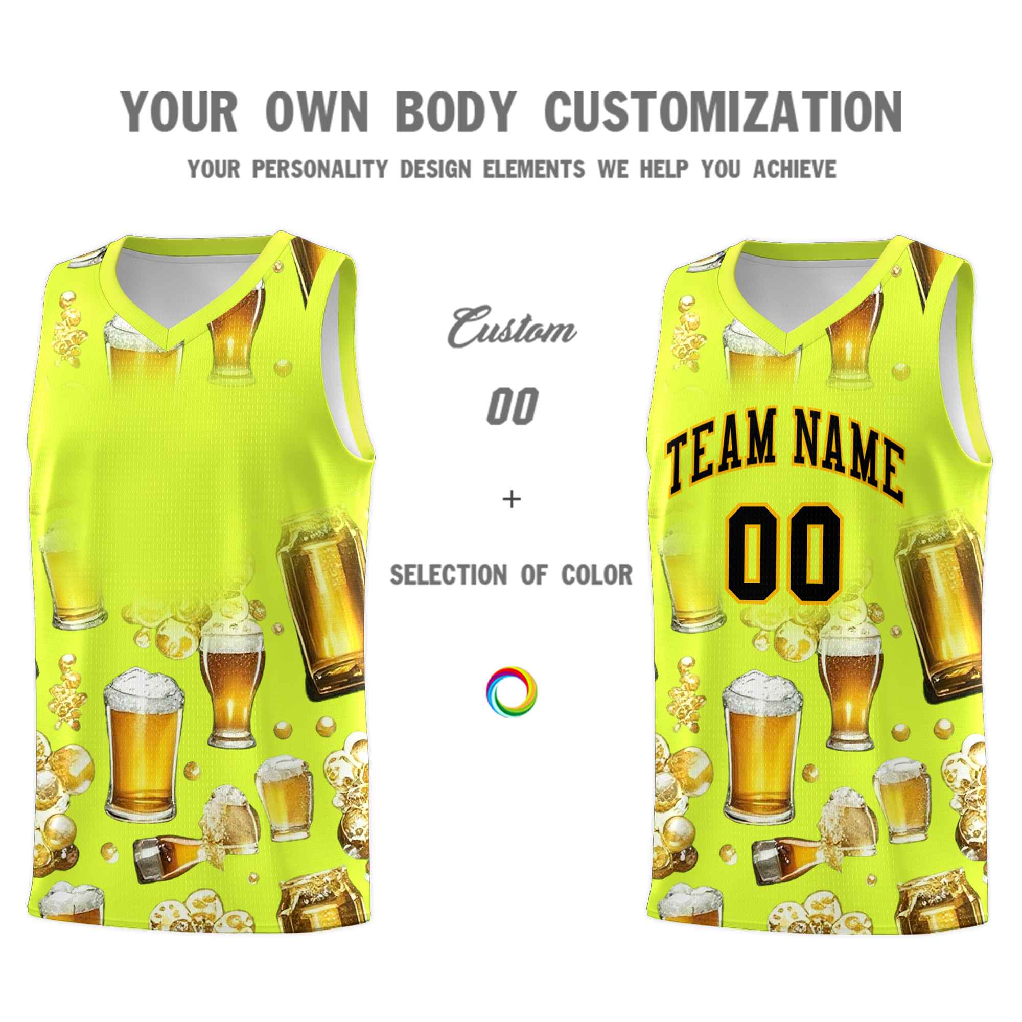 Custom Fluorescent Green National Beer Day Personalized Beer Bubble Basketball Jersey | Perfect for parties | Dye-sublimation printing | KXKSHOP