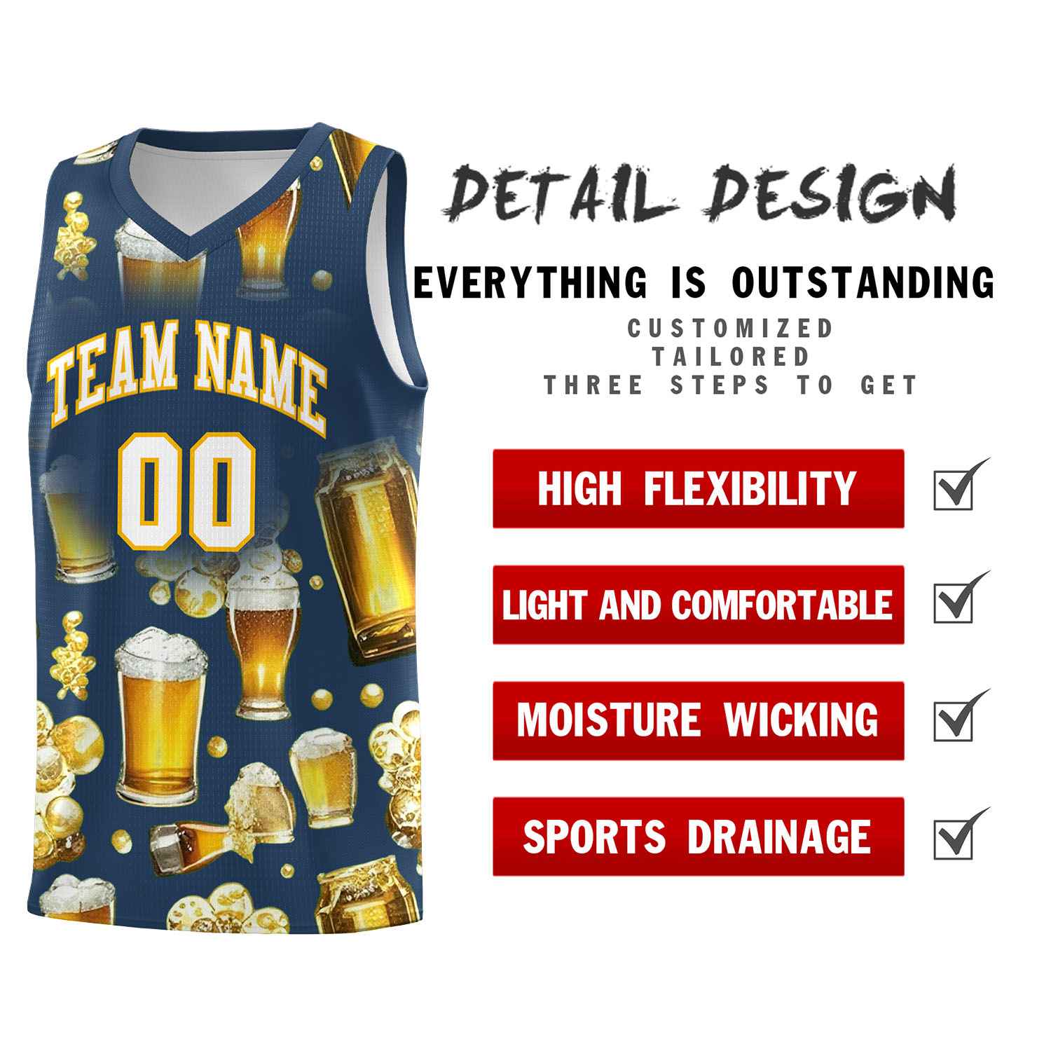 Custom Midnight Blue National Beer Day Personalized Beer Bubble Basketball Jersey | Perfect for parties | Dye-sublimation printing | KXKSHOP
